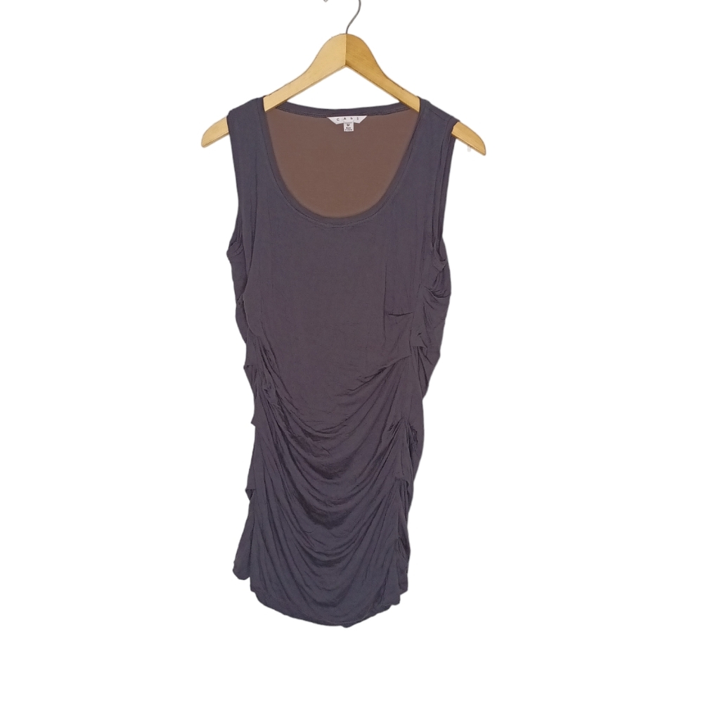 CAbi Charcoal Ruched Bodycon Scoop Neck Tank